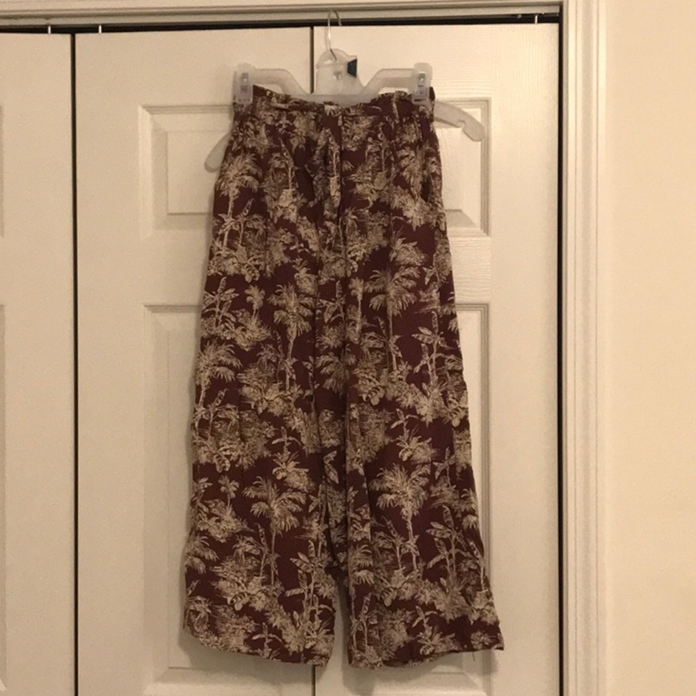 American Eagle Wide Leg Pants, M, Maroon and cream.
